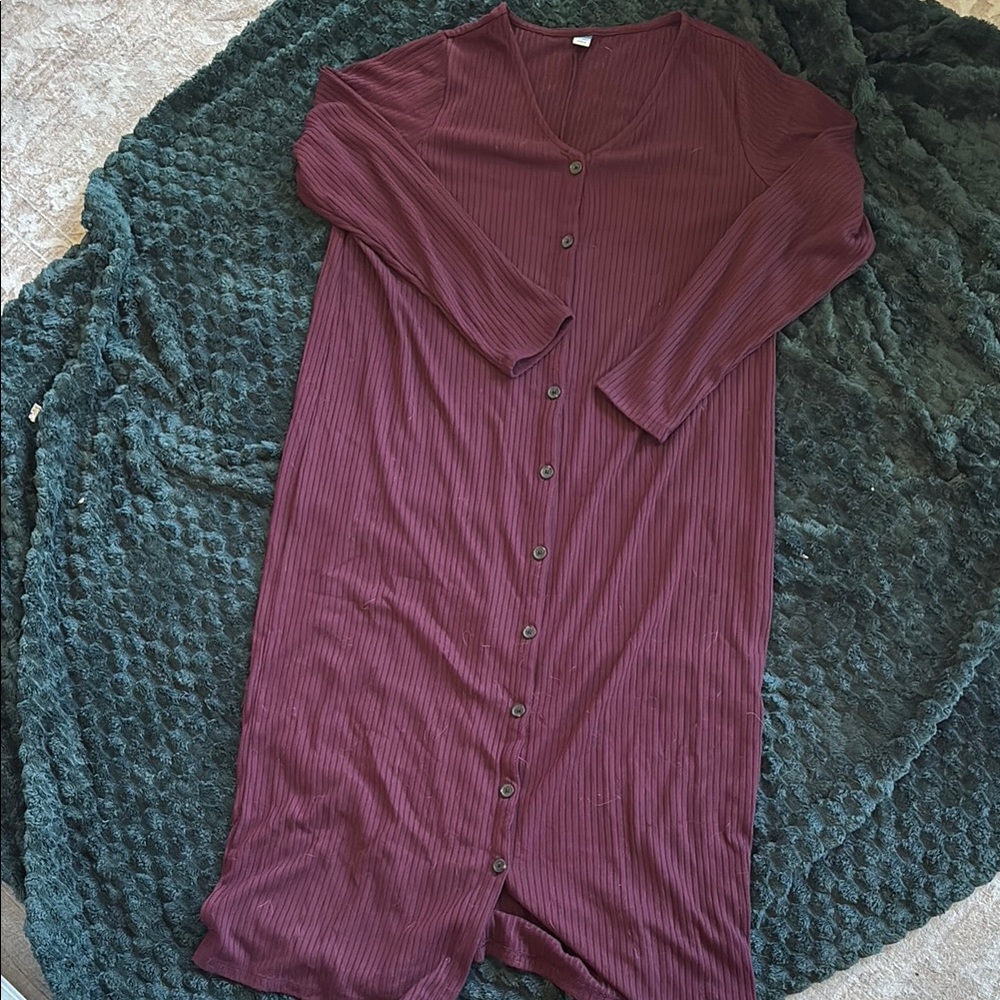 Old Navy Red Long Sleeve Crew Neck Midi Dress